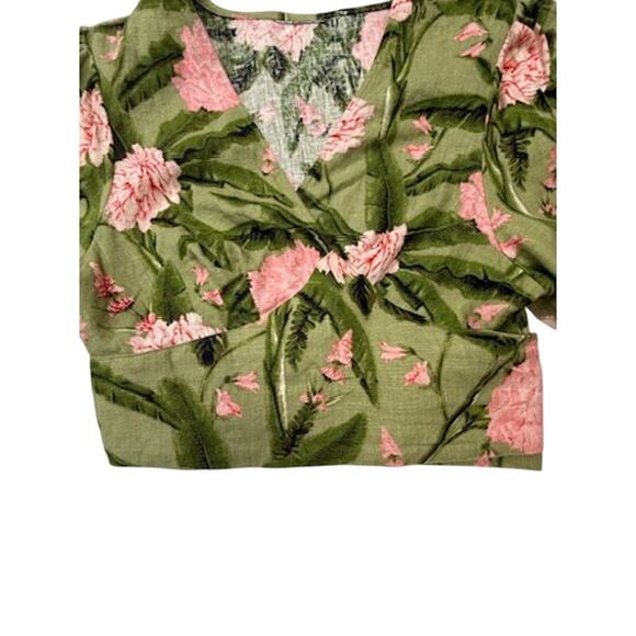 Agua Bendita for Target Peony Print Wrap Crop Top Puff Sleeve Green Pink XS/S - Picture 5 of 11